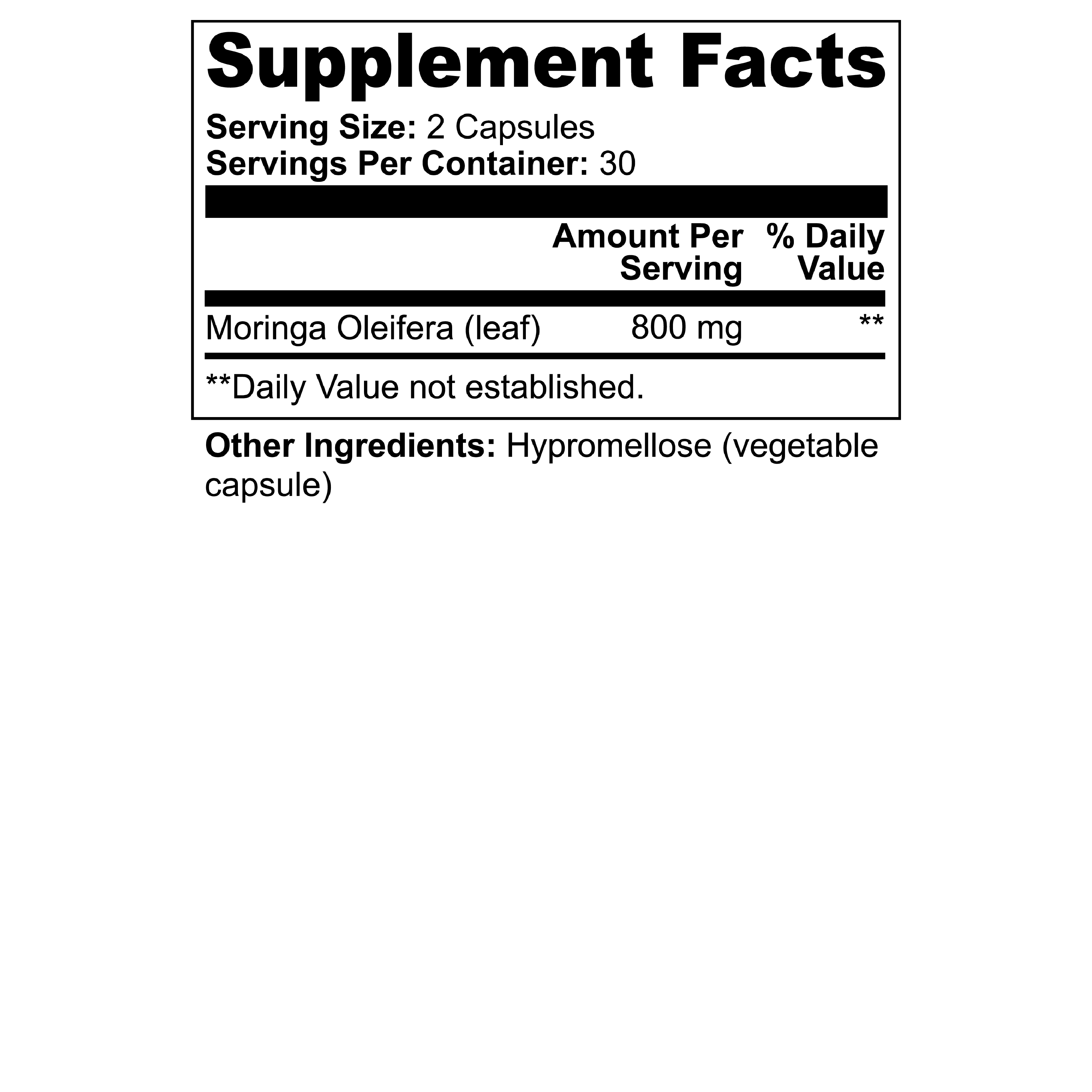 Superfoods Moringa supplement facts and usage instructions.