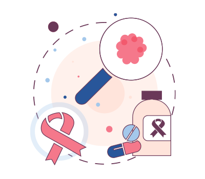 Pink ribbon and medication graphic representing the Cancer Protocol.